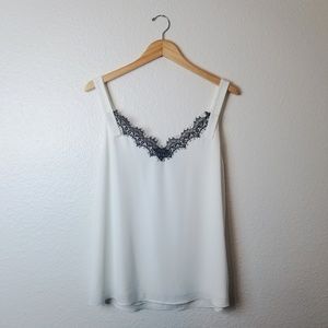 ARITZIA BABATON Ivory Black Lace Trim Detail Tank